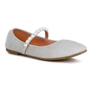 NEW RAG COMPANY women's corphee pearl strapped glitter ballerina shoes in silver